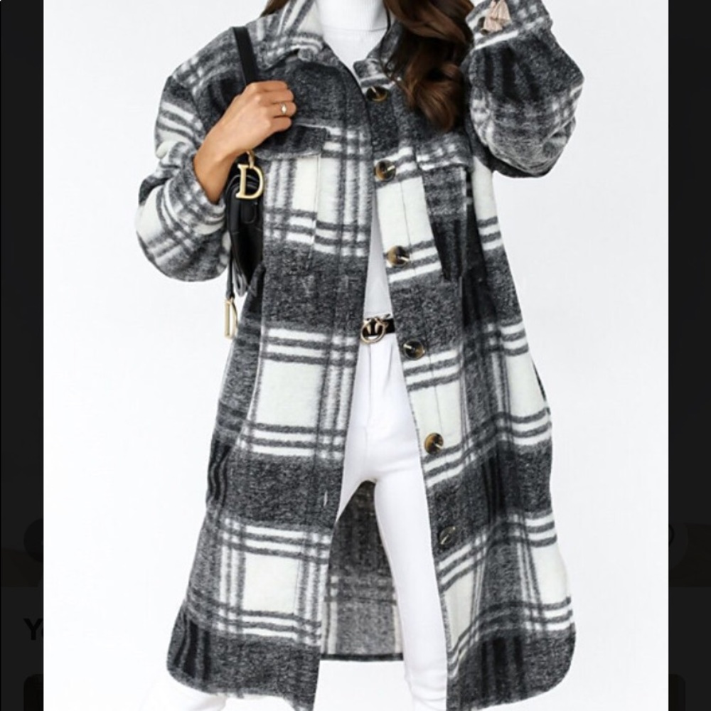 Oversized Trench Coat Black & White Plaid